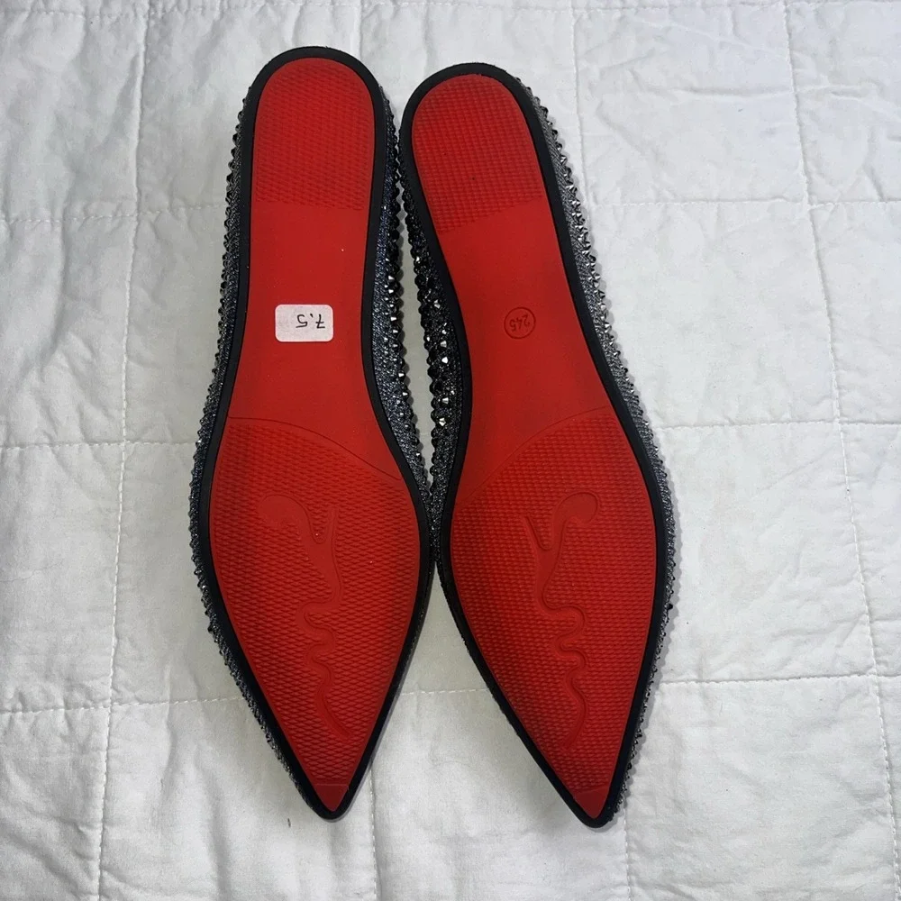 Rivets Flats Pointed Toe Glitter Beading Ballerian Shoes Shallow Mouth Sequined